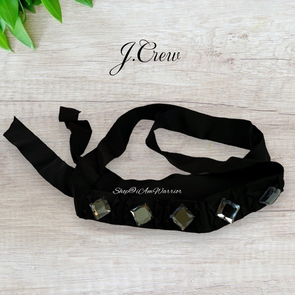J.Crew Vintage Black Grosgrain Ribbon Belt w/ Smoky Crystal Squares @iamwarrior - Picture 5 of 9